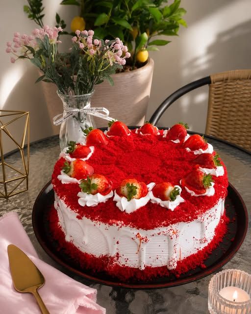 Bolo red velvet com morangos